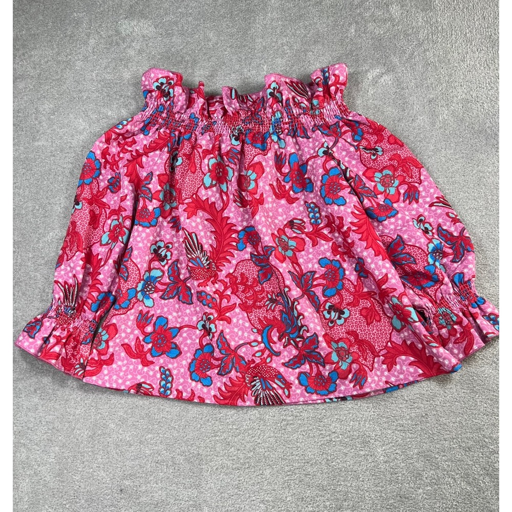 Tuckernuck Pink Floral Off the Shoulder Smocked Blouse Large Boho Preppy coastal - Picture 8 of 10